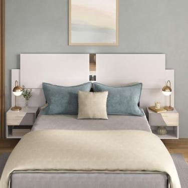 Imagem de Cabeceira Casal/queen com Espelhos e 2 Mesas de Cabeceira 232cm Multimóveis Mp4324 Branco