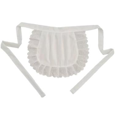 Imagem de Avental de empregada branca meio avental branco com babados fantasia de empregada doméstica com alça ajustável, avental de cintura 28 x 28 cm para mulheres, meio avental para cosplay, cozinha