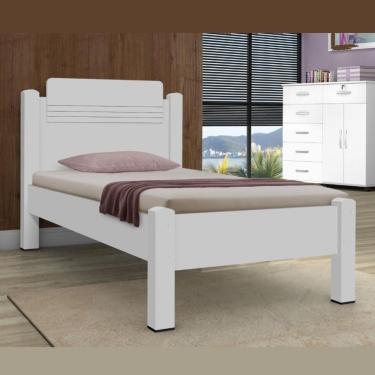Imagem de Cama Solteiro Com Cabeceira Confortável Grande Quarto Dormitório Moderno MDF Branco