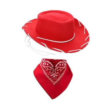 Imagem de Milageto Chapéu infantil de cowboy e bandana helternos para carnaval de cosplay Performance de palco, Vermelho