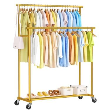 Imagem de STARLATTA Arara de roupas com hastes duplas, suportes dourados para pendurar roupas, rack de metal portátil para quarto, vestiário, lavanderia