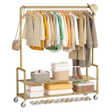 Imagem de MISSLO Suporte de roupas resistente com prateleiras grandes de 118 cm para pendurar roupas, roupas, casacos, dourado