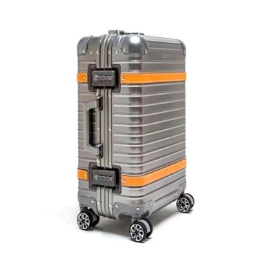 Imagem de Mala de mão de titânio aprovada por companhias aéreas de 50 cm com rodas rodas giratórias de metal de luxo Titan Metal Hard Shell com trava TSA, Prata, Carry-On 20-Inch, Bagagem expansível de titânio