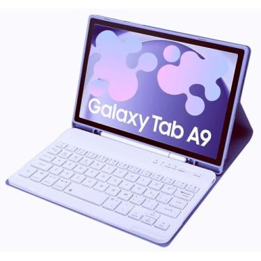 Imagem de Capa de teclado Slim Candy Colors compatível com Samsung Galaxy Tab A9 8,7 polegadas modelo 2023 (SM-X110/X115/X117) com suporte de caneta S, capa de suporte de vários ângulos para teclado sem fio