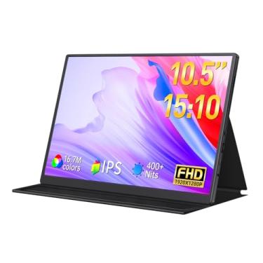 Imagem de DAMRAPT Monitor portátil pequeno de 10,5 polegadas 1920 x 1280 FHD 100% SRGB, mini monitor de viagem com capa inteligente e alto-falante, monitor portátil para jogos USB C HDMI, tela externa para