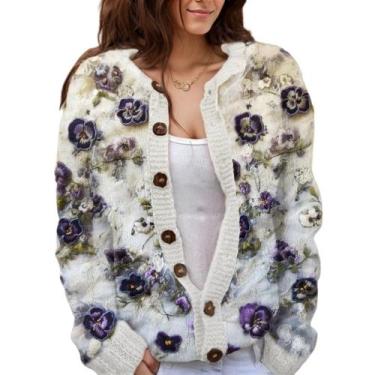 Imagem de Suéter de malha feminino Akivide com estampa floral de outono