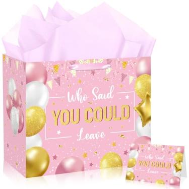 Imagem de JORHANCE Who Said You Could Leave Gift Bags with Tissue Paper & Card - Papel de embrulho grande para decorações de festa de despedida ou decorações não é adeus, veja você mais tarde (ouro rosa)