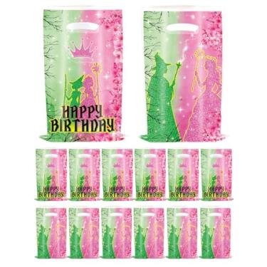 Imagem de Liiaiyter 50 peças de sacolas de presente de aniversário de bruxa, bolsa de lembrancinha de festa rosa e verde, para decoração de festa rosa e verde, sacos de brindes de plástico com alças, para