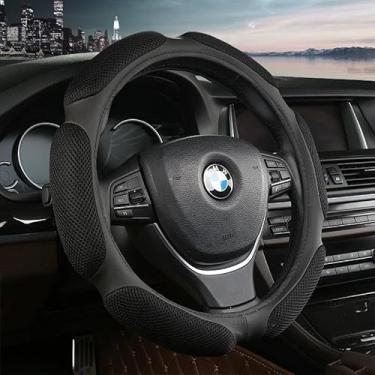 Imagem de Tampa Do Volante Do Carro, Capa para Volante de Carro Antiderrapante Fibra de Carbono Respirável Esponja Almofada 38cm(Preto)