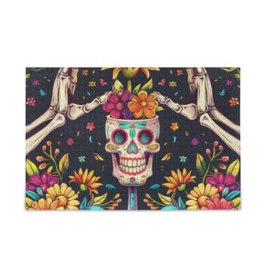 Imagem de WELLDAY Quebra-cabeça flor de esqueleto mexicano 1000 peças grande jogo de arte para adultos adolescentes