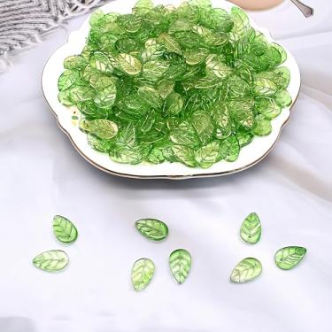 Imagem de 50 peças de pingentes de folha de vidro para fazer joias, design boho verde misto com furo perfurado, colar de brinco DIY, verde
