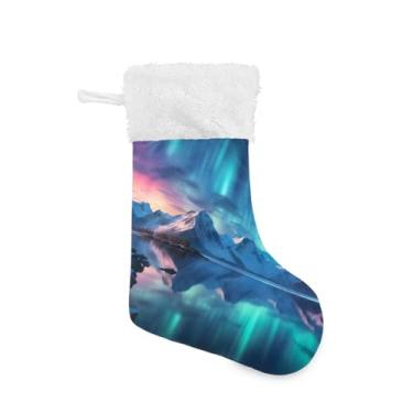 Imagem de ATTX Meias de Natal Aurora Boreal de inverno, suportes de presente brancos de pelúcia para decorações de festas de fim de ano (17,7 polegadas, 1 pacote) #188