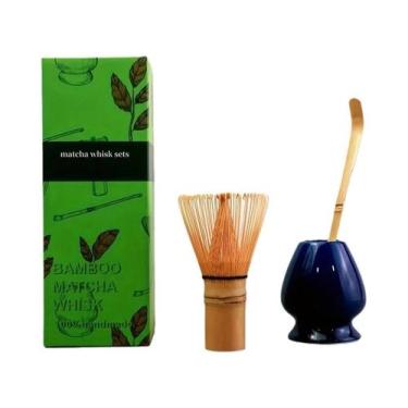 Imagem de Conjunto De Matcha Em Bambu 3 Peças Batedor De Cerâmica Colher De Chá 