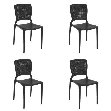 Imagem de 4 Cadeiras Cozinha Jantar Tramontina Safira em Polipropileno Preto