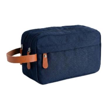 Imagem de Necessaire Premium Bolsa Estojo em Poliéster com Alça de Couro, Organização Prática para Viagem (Azul)