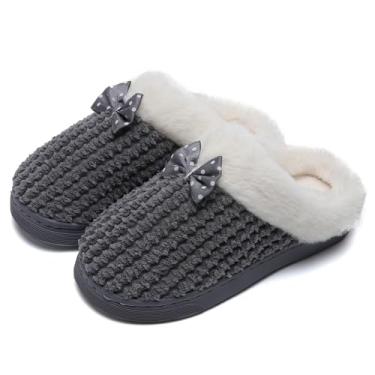 Imagem de WateLves Pantufas femininas com espuma viscoelástica para crianças pequenas, confortáveis, forradas com lã, para uso interno e externo, Cinza escuro, 16