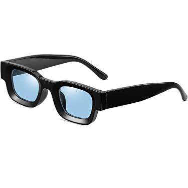 Imagem de AIEYEZO Óculos de sol retangulares grossos modernos para mulheres e homens anos 90, retrô, grosso, quadrado, polarizado, proteção UV400, Preto/Azul claro, MM