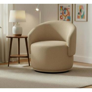 Imagem de Poltrona Decorativa Giratória Sala De Estar Recepção Jasmine Linho Bege