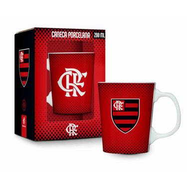 Imagem de Caneca Porcelana Premium BrasFoot Flamengo 280 ML Licenciada Branco