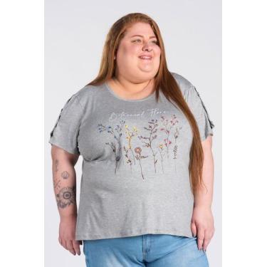 Imagem de Blusa Feminina Plus Size Malha Viscose Estampa Flores - Serena, Mescla