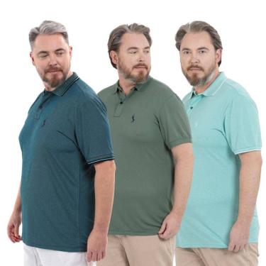 Imagem de Kit 3 Camisa Polo Plus Masculina Piquet Dia a Dia