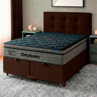 Imagem de Cama Box Bau Marrom + Cabeceira + Colchão Queen Confort Black Ortobom