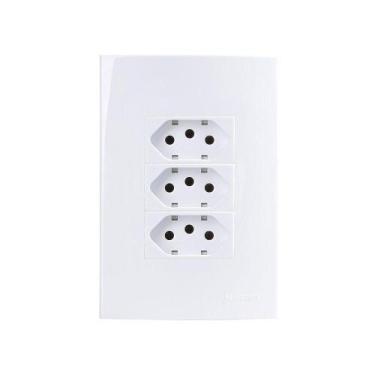 Imagem de Tomada Tripla Margirius Sleek 2p+t 10a Com Placa 4x2 Branca