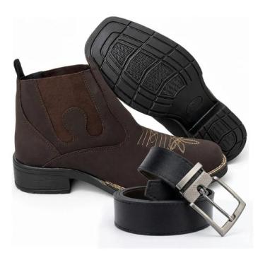 Imagem de Kit Botina Masculina Country Texana Confortavel Fazendeiro Cinto Socia
