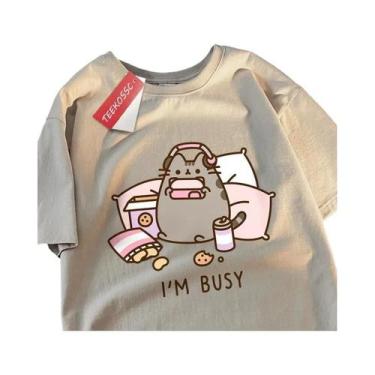 Imagem de Camiseta Masculina De Algodão Com Estampa De Gato Ocupado Com Fones De