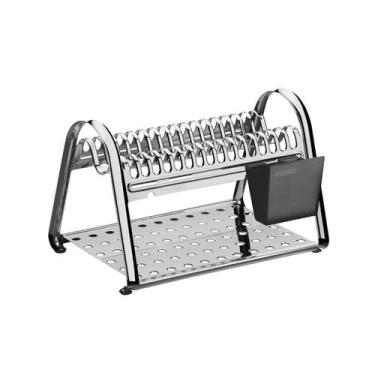 Imagem de Escorredor De Louça Em Aço Inox Com Porta Talheres Preto Tramontina Pl