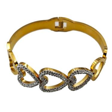 Imagem de Pulseira Feminina Coração Bracelete Aço Inox Brilhante Prego Moda - HH