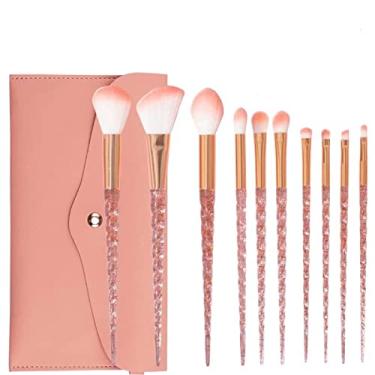 Imagem de LeMall Pincel de maquiagem, pacote com 10 pincéis de maquiagem profissionais para viagem com organizador para mistura de base, corretivo, sombra, rosa