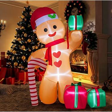 Imagem de Natal Gingerbread Homem Inflável Modelo de Natal Decoração de Natal para casa Grande Natal Grande Gengibre Inflável Homem Brinquedos Ao Ar Livre Jardim Brinquedos Natal Festa de Natal Decorações (2.4m)