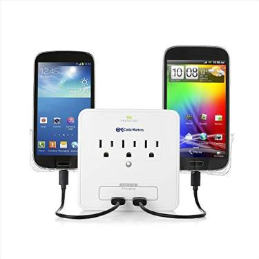 Imagem de Cable Matters Protetor contra surtos de montagem na parede com 3 tomadas com carregamento USB e suportes deslizantes para smartphone