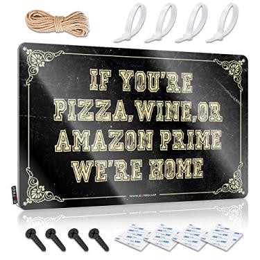 Imagem de CakJuice Placa de pôster engraçado se você é pizza vinho estamos em casa placa decoração de bar engraçada para casa decoração de banheiro (tamanho: 30X40cm)