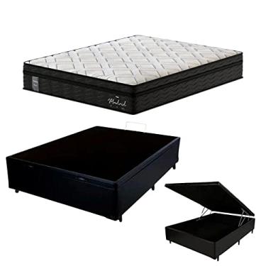 Imagem de Cama Box C/Baú Casal Preta + Colchão de Molas Ensacadas Probel Madrid Pillow Euro Casal