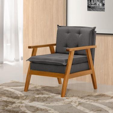 Imagem de Poltrona Sala de Estar Base em Madeira Maciça Linho Grafite Veneza