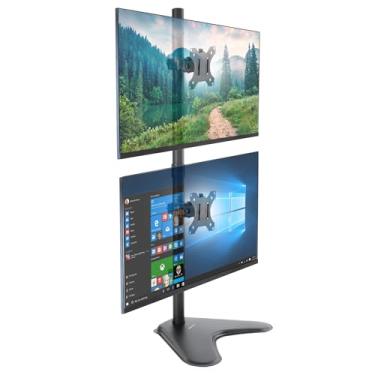 Imagem de Mount-It! Suporte para mesa de dois monitores | 2 telas verticais empilháveis | dois monitores 24 27 29 30 32 polegadas | altura giratória inclinada ajustável | VESA 75 100 compatível