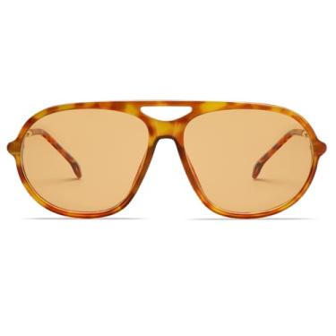 Imagem de VANLINKER Óculos de sol aviador polarizados modernos para mulheres e homens retrô anos 70 armação de metal aviadores VL9824, Lente amarela polarizada C4/armação de tartaruga, Medium