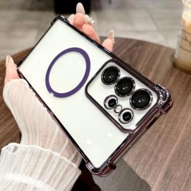 Imagem de MVVKKY Para SamsungS25Plus Luxury Plating Airbags Anti Fall Magnetic Case Clear Shockproof Protector Cover (Para SamsungS25Plus / Roxo)