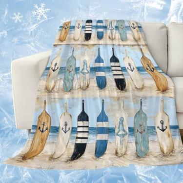 Imagem de Cobertores náuticos refrescantes para pessoas que dormem quente, azul oceano, marrom, retrô, praia, cobertor de gelo, leve, 101,6 x 152,4 cm, cobertores frios de verão para suores noturnos