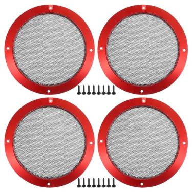 Imagem de ACROPIX Capa universal de grade de alto-falante de carro de 16,5 cm de malha redonda 6,5 polegadas caixa protetora de alto-falante de áudio subwoofer com parafusos de montagem vermelho ferro - pacote
