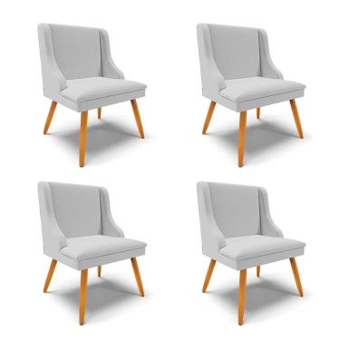 Imagem de Kit 4 Cadeiras Estofadas Para Sala De Jantar Pés Palito Lia Linho Cinza - Ibiza