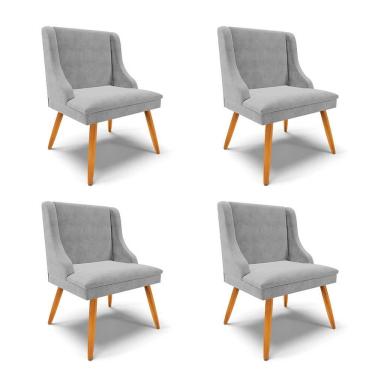 Imagem de Kit 4 Cadeiras Estofadas Para Sala De Jantar Pés Palito Lia Suede Cinza - Ibiza