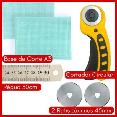 Imagem de Base de Corte A3 Cortador Circular 45mm C/Refis e Régua 30cm - Berto A