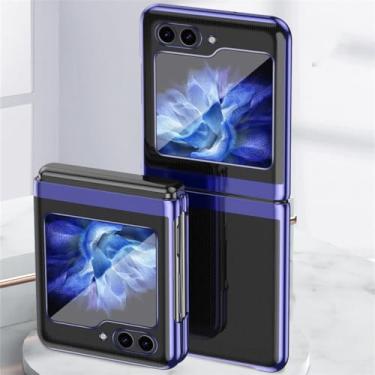 Imagem de Capa protetora transparente revestida para Samsung Galaxy Z Flip 5 5G 2023 Hard Box Phone Case, azul, para Z Flip 5