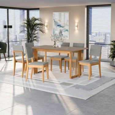 Imagem de Conjunto Sala De Jantar Dora Em Madeira Maciça 6 Cadeiras Boucle Cinza