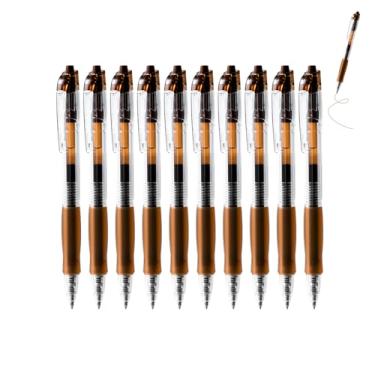 Imagem de GZBABY Caneta de gel retrátil, 10 peças, caneta esferográfica de ponta fina para escrever colorir, 0,5 mm, tinta marrom