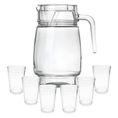 Imagem de Jarra De Vidro Grossa Tampa Com 6 Copos Verão Água Suco 1300ml - CLICK