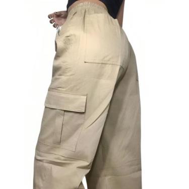 Imagem de Calça Cargo Feminina Bolso Lateral Skatista Streetwear - Volgue, Bege,